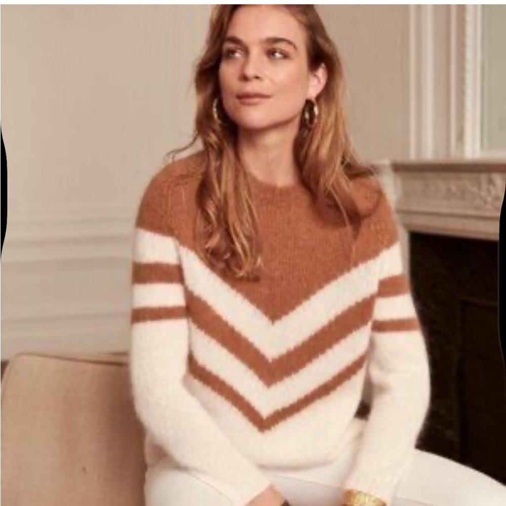 Sezane Joy Caramel Chevron Mohair Ecru Pullover Sweater - Picture 2 of 10